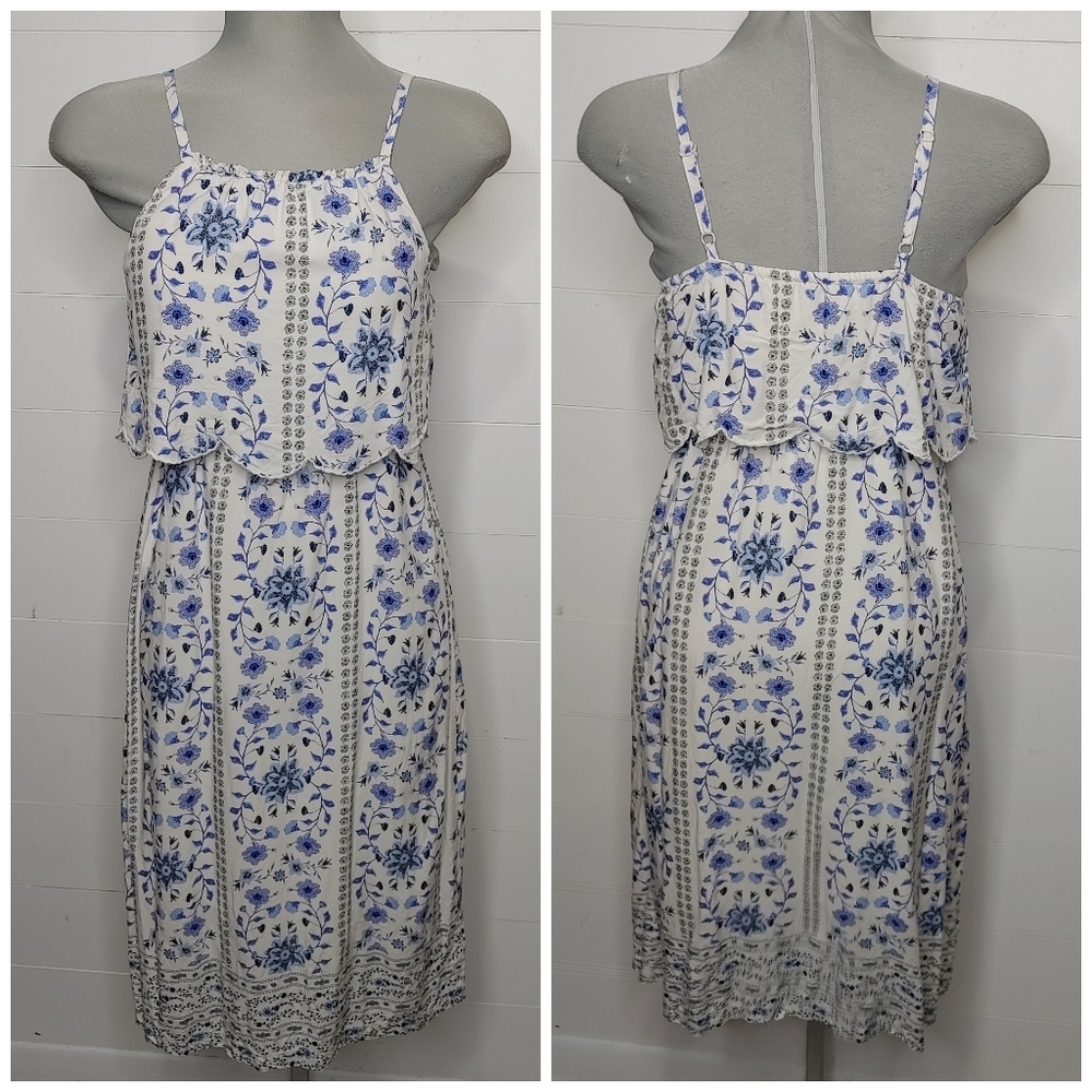 Old Navy White and Blue Floral Midi Dress